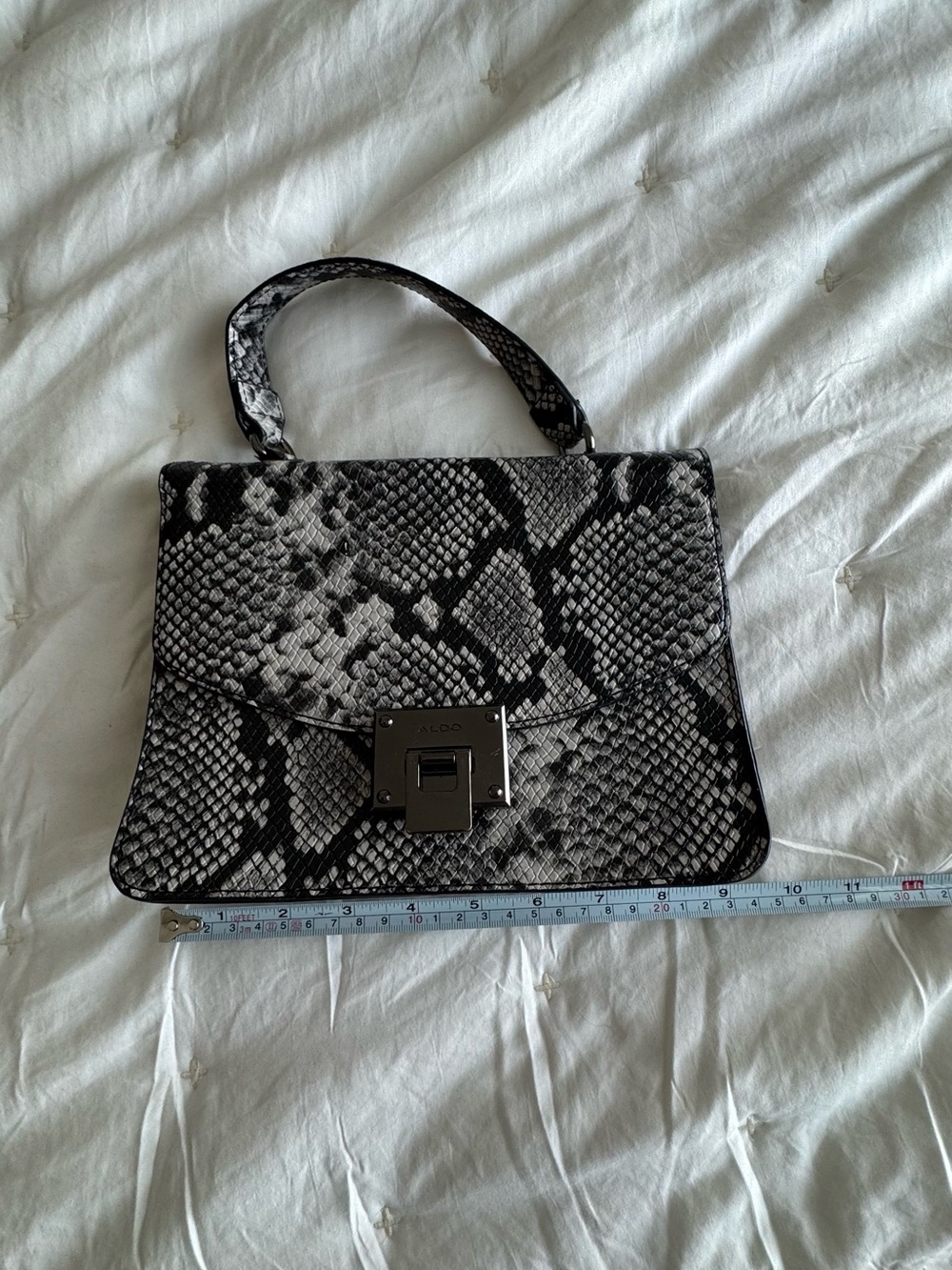 ALDO Black & Gray Snake-Print Top Handle Satchel - Picture 3 of 6